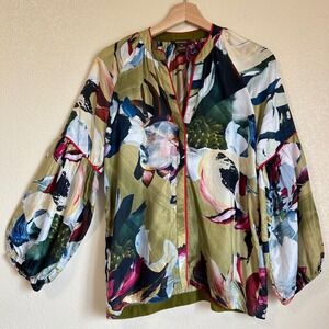 Anthropologie Vineet Bahl Shirt Size XS Silk Floral Balloon Sleeve Boho Cottage